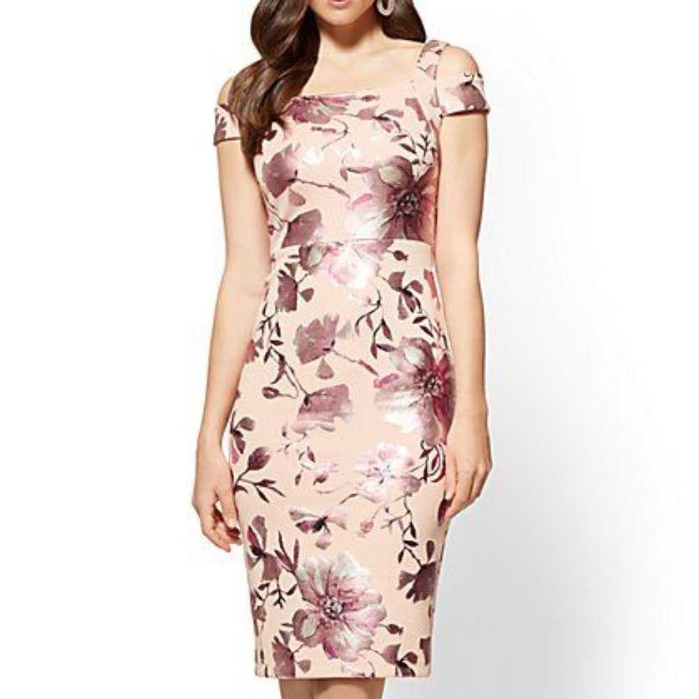 Cold Shoulder Sheath Floral Dress